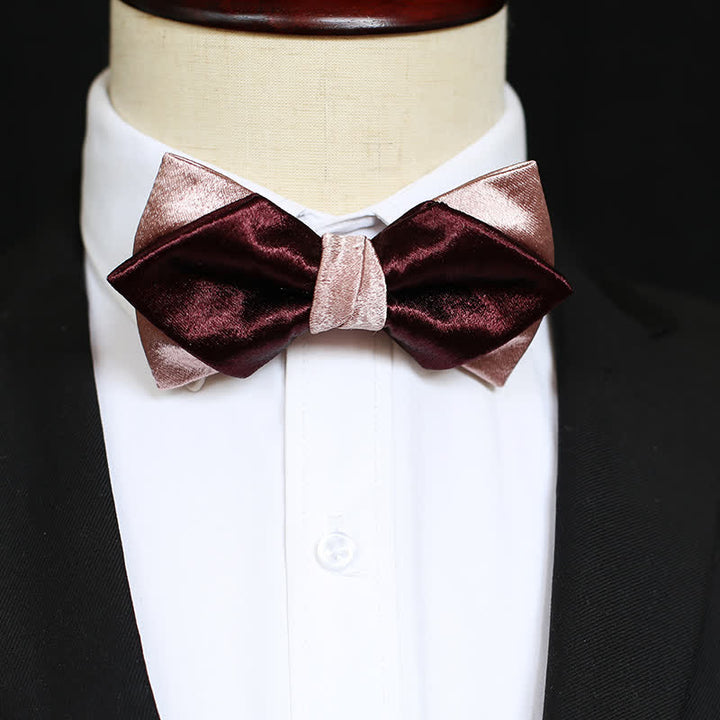 Nœud papillon double épaisseur rose brillant et bordeaux pour homme