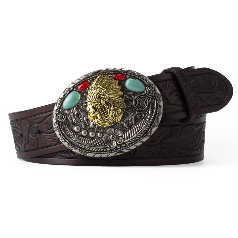 Ceinture en cuir de style indien de campagne turquoise pour homme