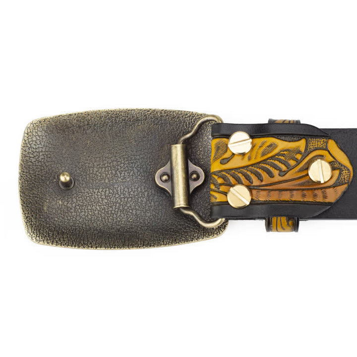 Ceinture en cuir à boucle automatique pour homme avec motif floral gravé