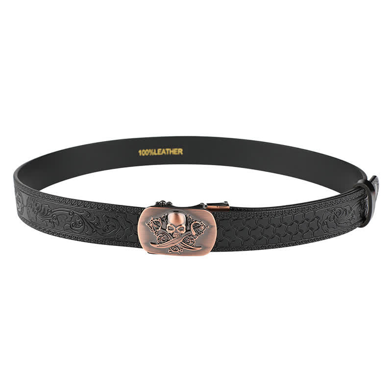 Ceinture en cuir à boucle automatique pour homme avec tête de fantôme