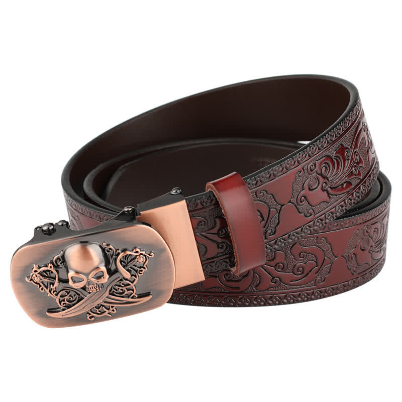 Ceinture en cuir à boucle automatique pour homme avec tête de fantôme