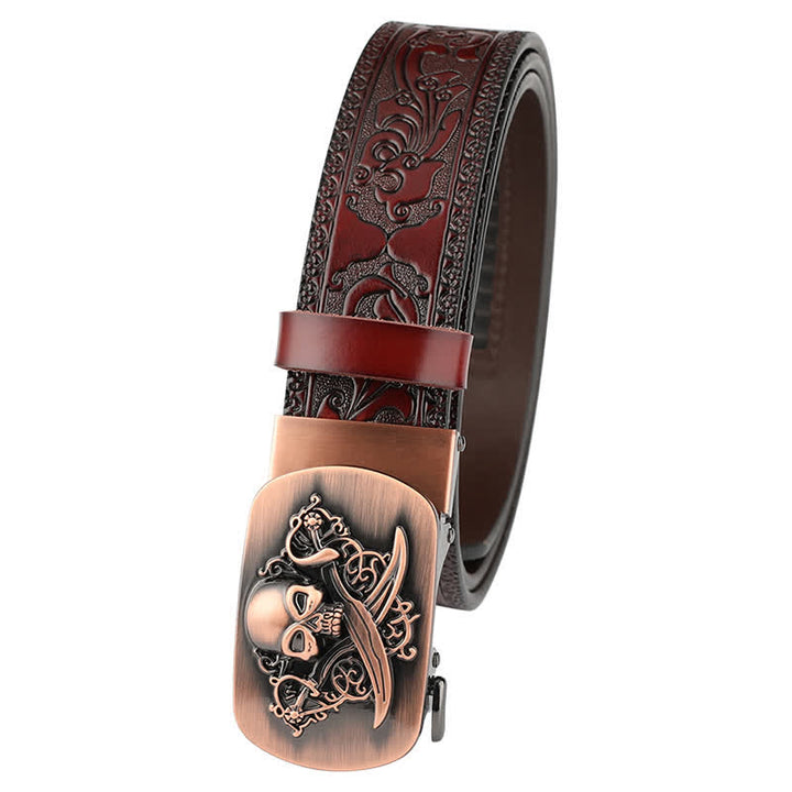 Ceinture en cuir à boucle automatique pour homme avec tête de fantôme