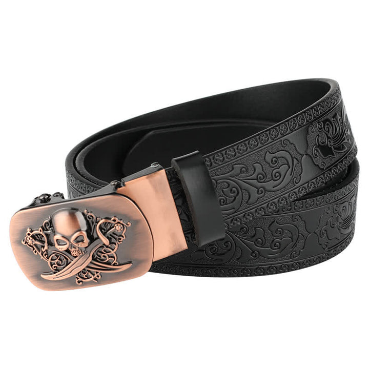 Ceinture en cuir à boucle automatique pour homme avec tête de fantôme