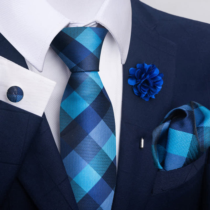 Lot de 4 cravates à rayures florales pour homme de la série bleue