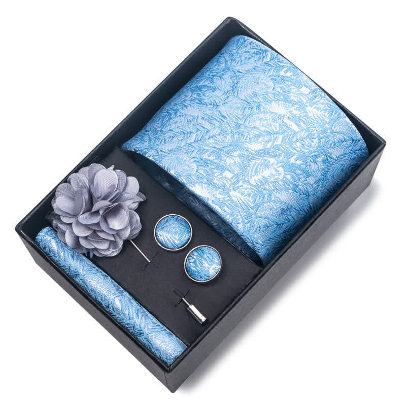 Lot de 4 cravates à rayures florales pour homme de la série bleue