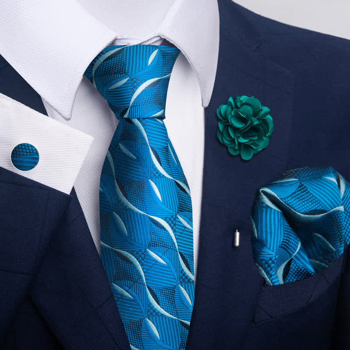 Lot de 4 cravates à rayures florales pour homme de la série bleue