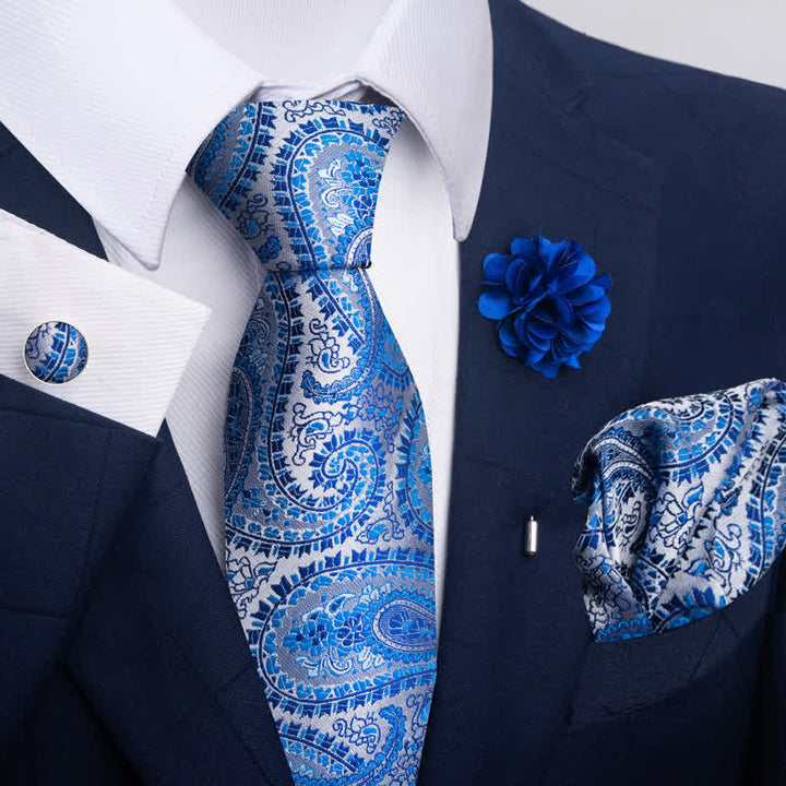 Lot de 4 cravates à rayures florales pour homme de la série bleue