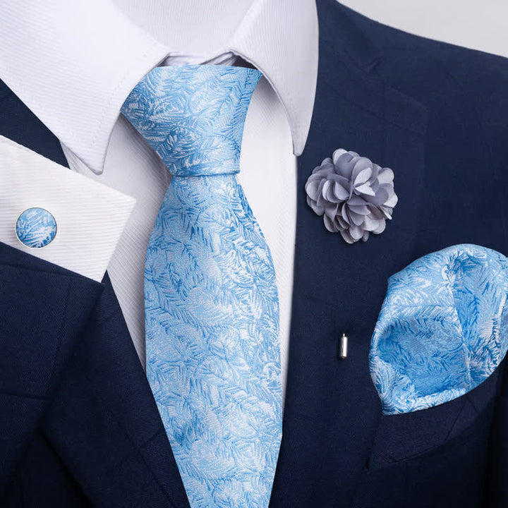 Lot de 4 cravates à rayures florales pour homme de la série bleue