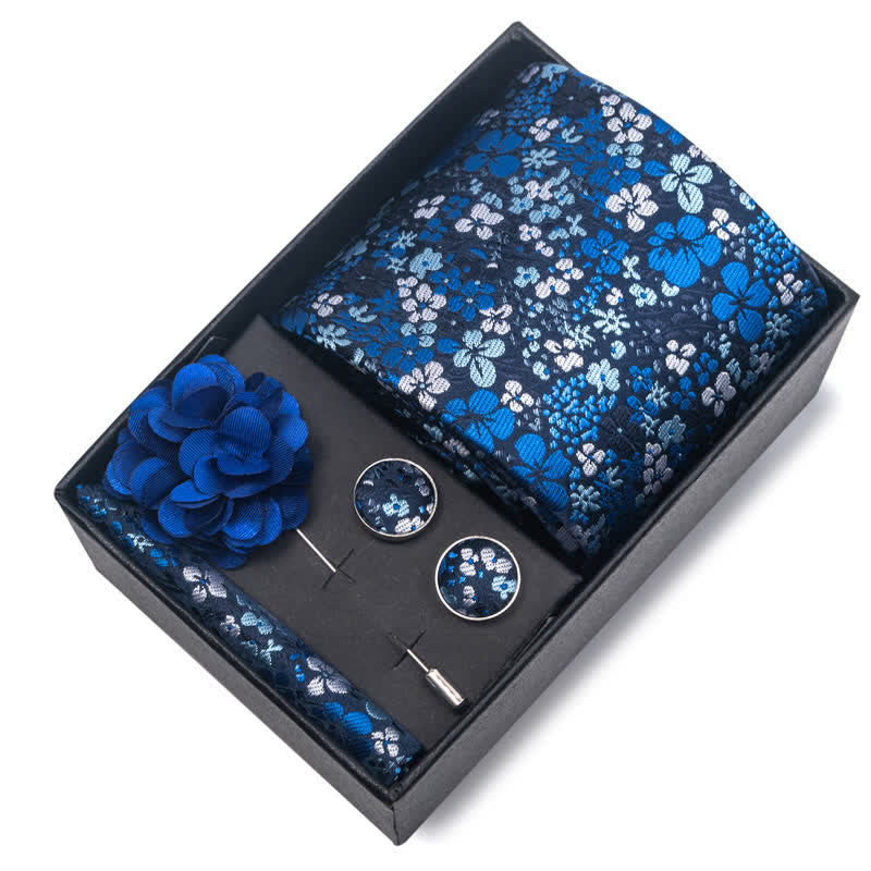 Lot de 4 cravates à rayures florales pour homme de la série bleue