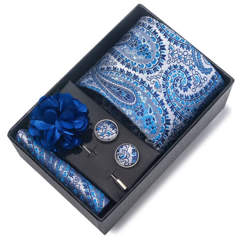 Lot de 4 cravates à rayures florales pour homme de la série bleue