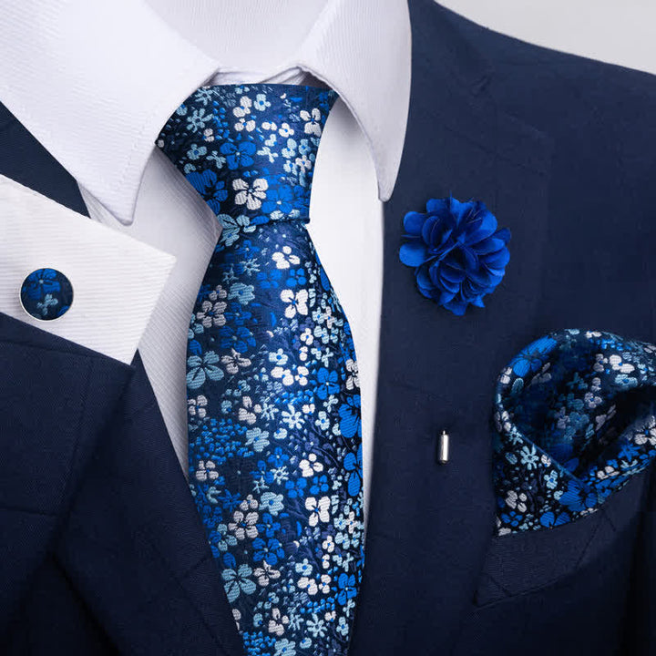 Lot de 4 cravates à rayures florales pour homme de la série bleue