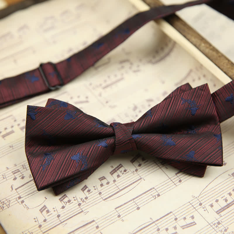 Nœud papillon en sergé à rayures et feuilles vintage pour homme