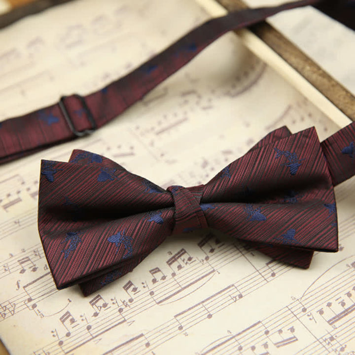 Nœud papillon en sergé à rayures et feuilles vintage pour homme