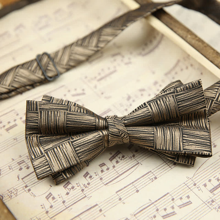 Nœud papillon en sergé à rayures et feuilles vintage pour homme