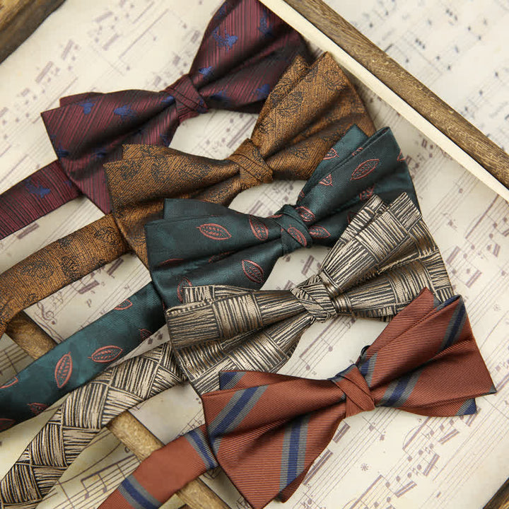 Nœud papillon en sergé à rayures et feuilles vintage pour homme