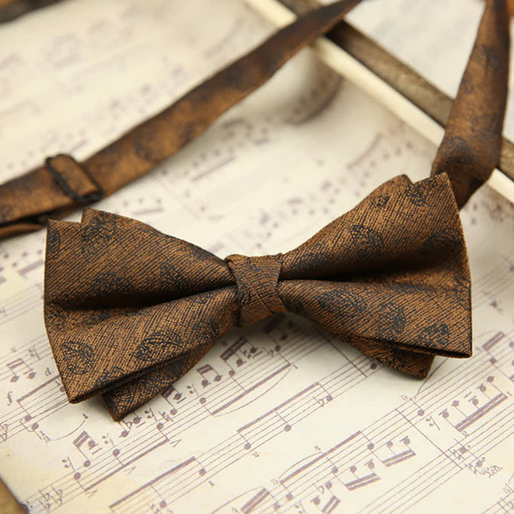 Nœud papillon en sergé à rayures et feuilles vintage pour homme