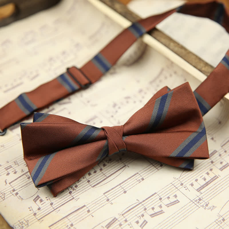 Nœud papillon en sergé à rayures et feuilles vintage pour homme