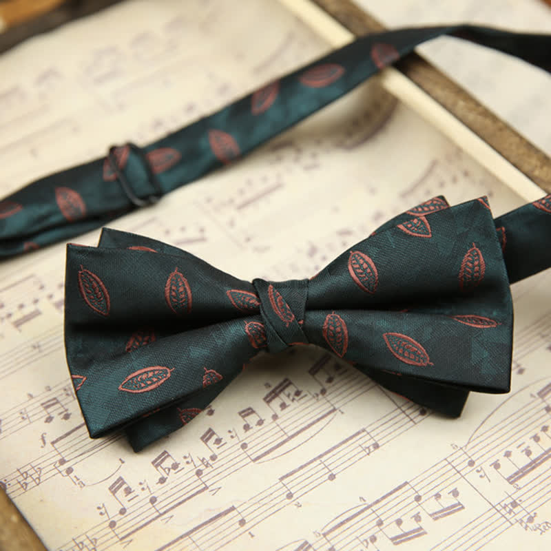 Nœud papillon en sergé à rayures et feuilles vintage pour homme