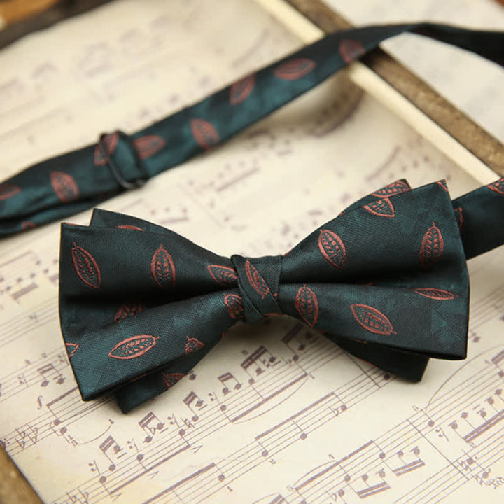 Nœud papillon en sergé à rayures et feuilles vintage pour homme