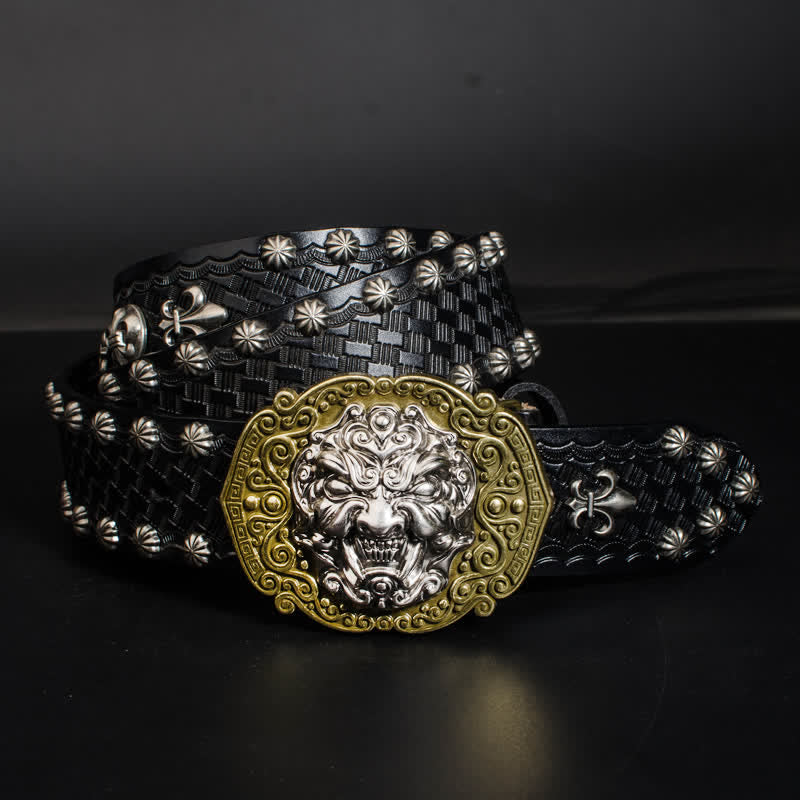 Ceinture en cuir cloutée à rivets Rock Monster pour homme