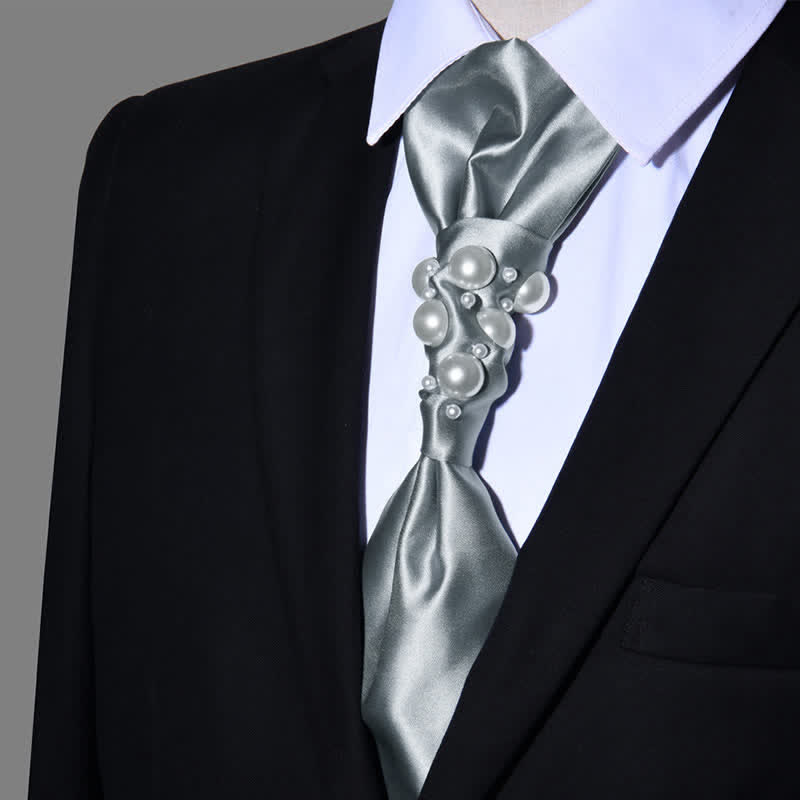 Cravate de mariage pour homme avec perles au look vintage - Gris - image 11