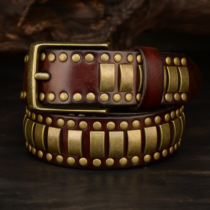 Ceinture en cuir pour homme, rivets ronds et carrés, couleur ou antique