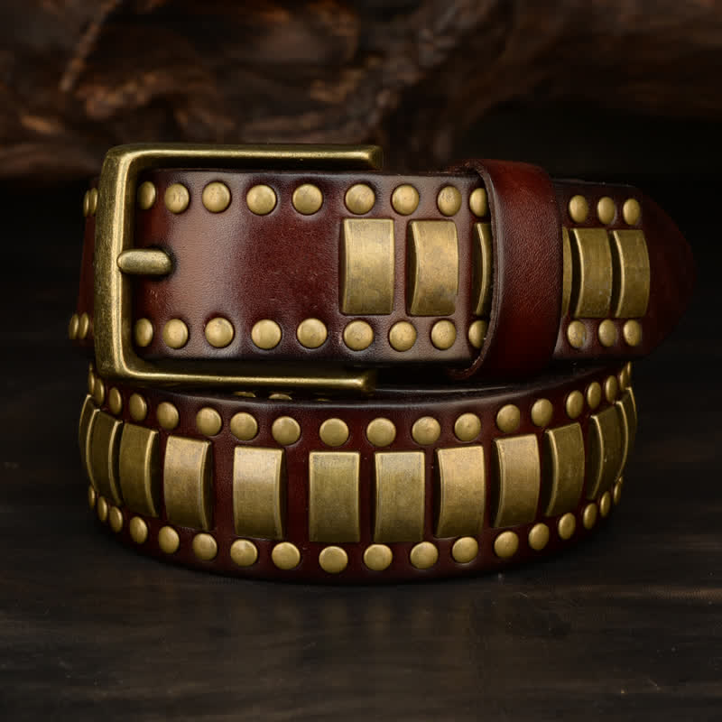 Ceinture en cuir pour homme, rivets ronds et carrés, couleur ou antique