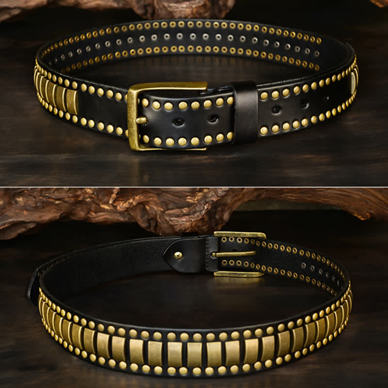 Ceinture en cuir pour homme, rivets ronds et carrés, couleur ou antique