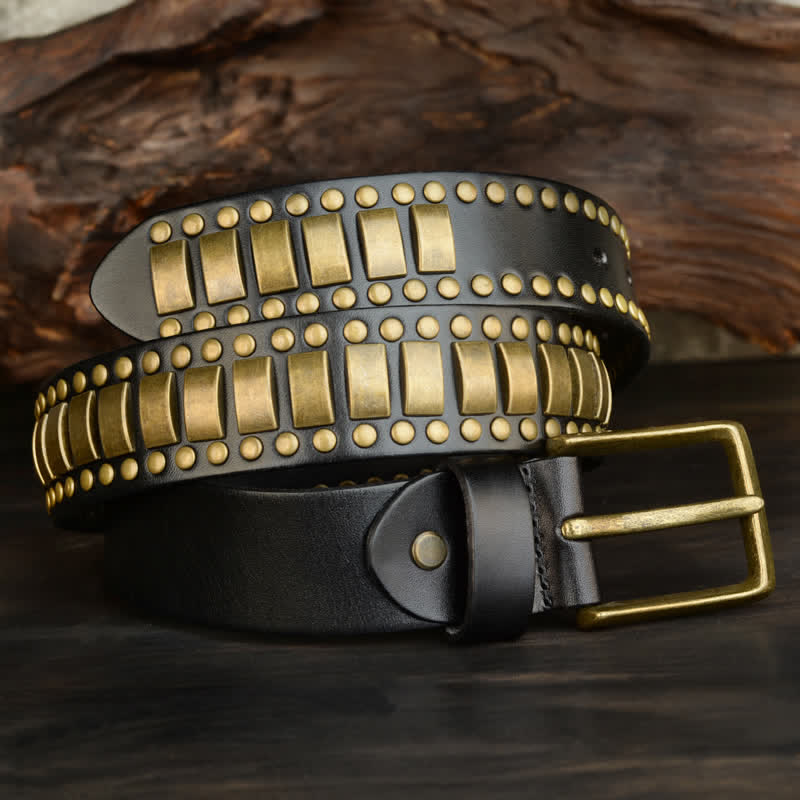 Ceinture en cuir pour homme, rivets ronds et carrés, couleur ou antique