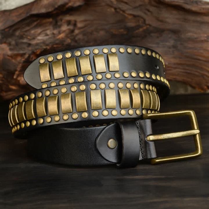Ceinture en cuir pour homme, rivets ronds et carrés, couleur ou antique