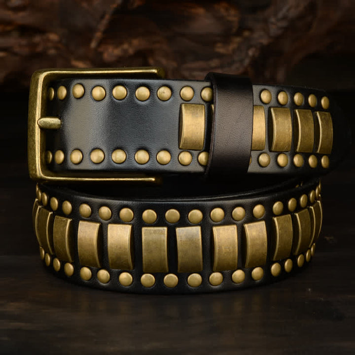 Ceinture en cuir pour homme, rivets ronds et carrés, couleur ou antique