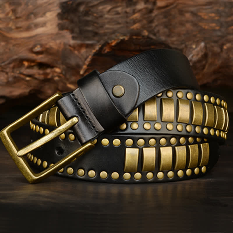 Ceinture en cuir pour homme, rivets ronds et carrés, couleur ou antique