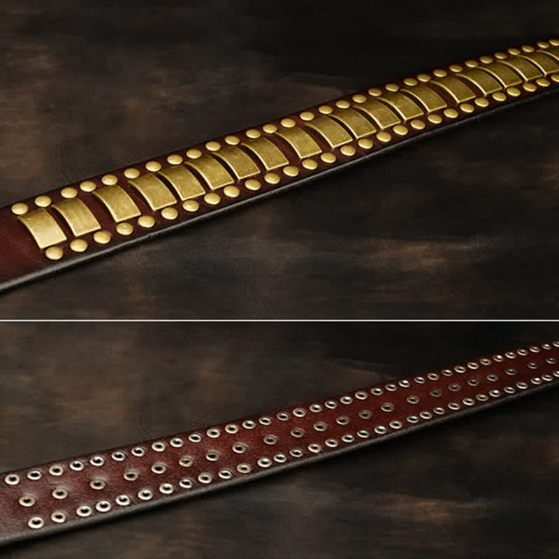 Ceinture en cuir pour homme, rivets ronds et carrés, couleur ou antique