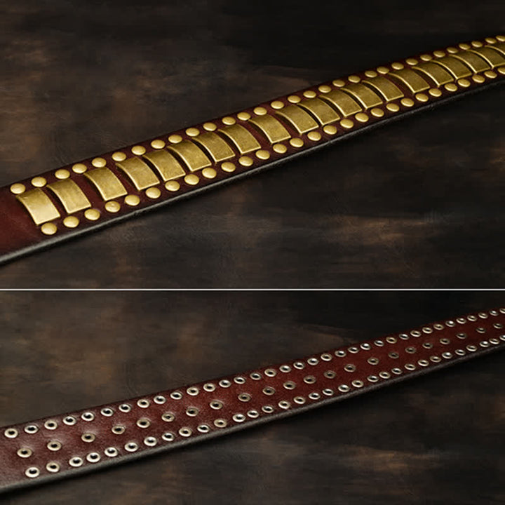 Ceinture en cuir pour homme, rivets ronds et carrés, couleur ou antique