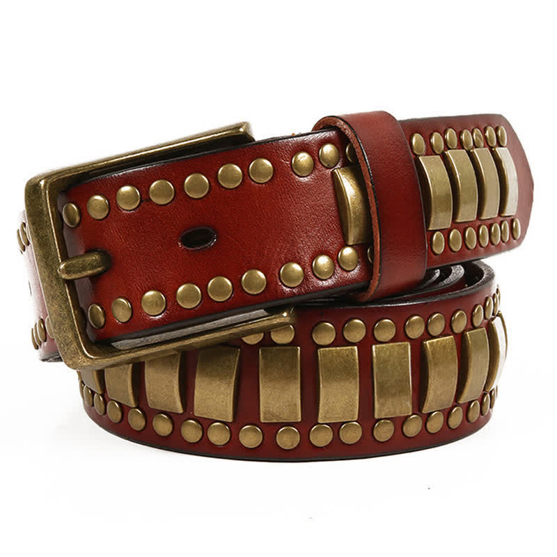 Ceinture en cuir pour homme, rivets ronds et carrés, couleur ou antique