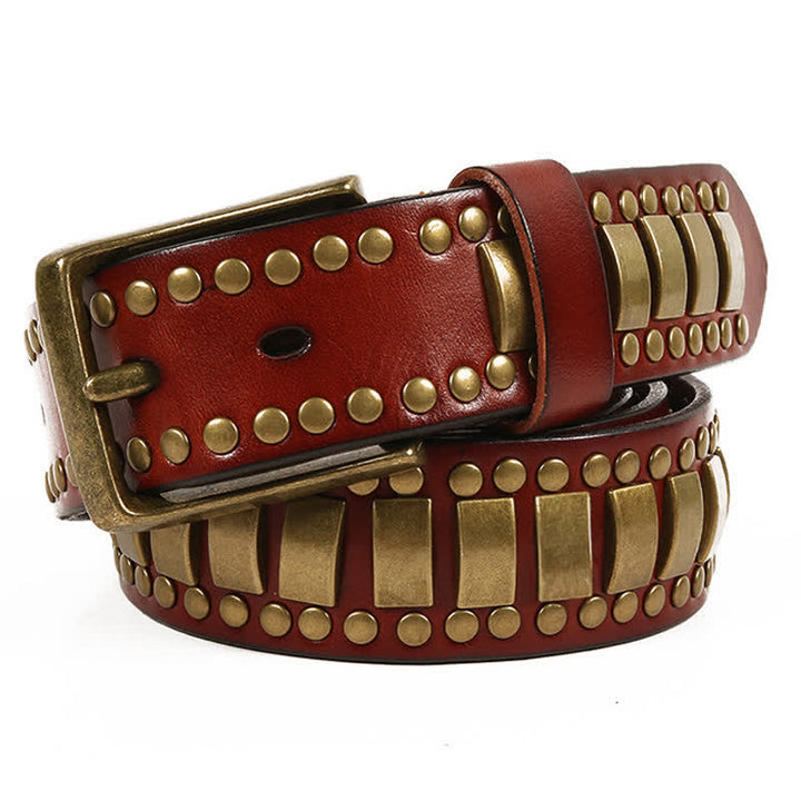 Ceinture en cuir pour homme, rivets ronds et carrés, couleur ou antique