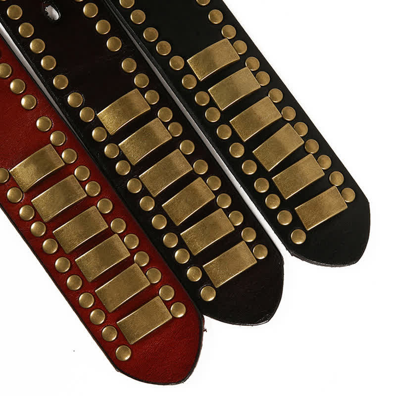 Ceinture en cuir pour homme, rivets ronds et carrés, couleur ou antique