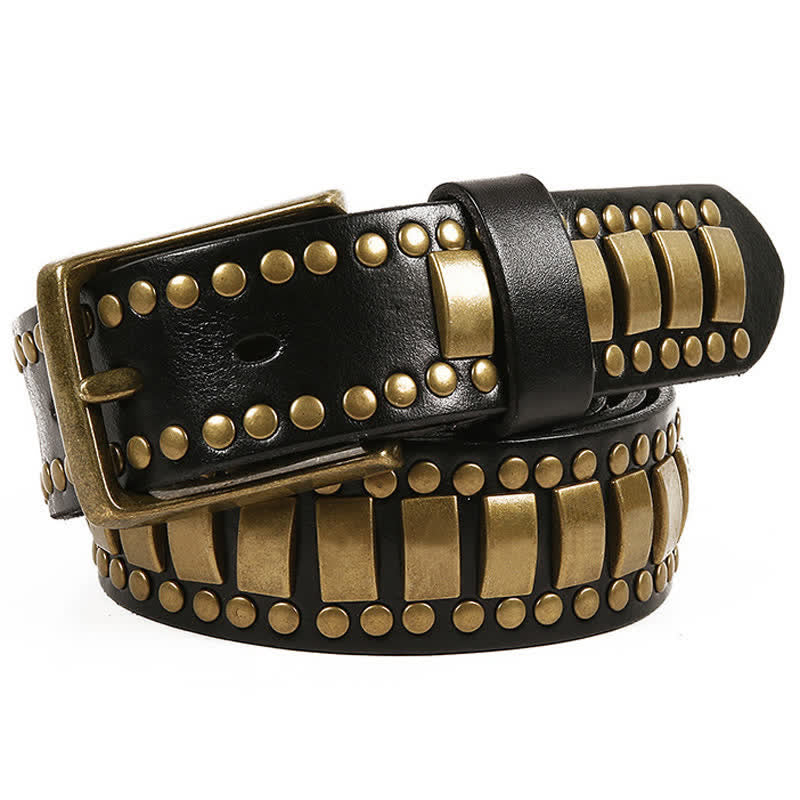 Ceinture en cuir pour homme, rivets ronds et carrés, couleur ou antique