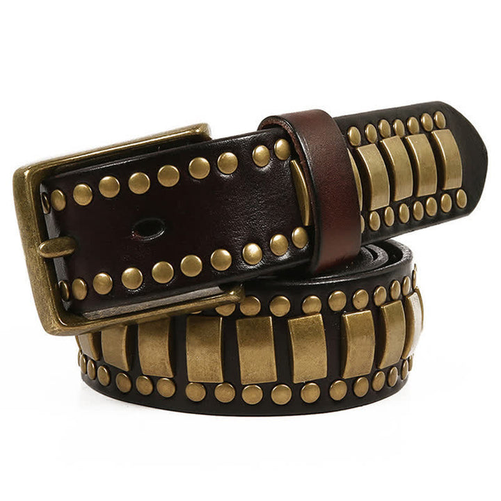 Ceinture en cuir pour homme, rivets ronds et carrés, couleur ou antique