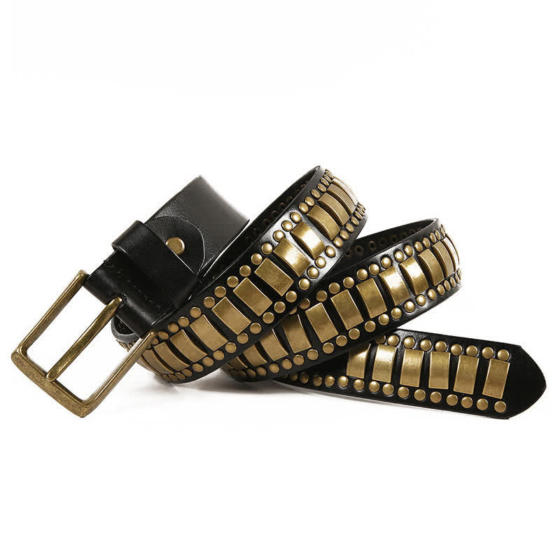 Ceinture en cuir pour homme, rivets ronds et carrés, couleur ou antique