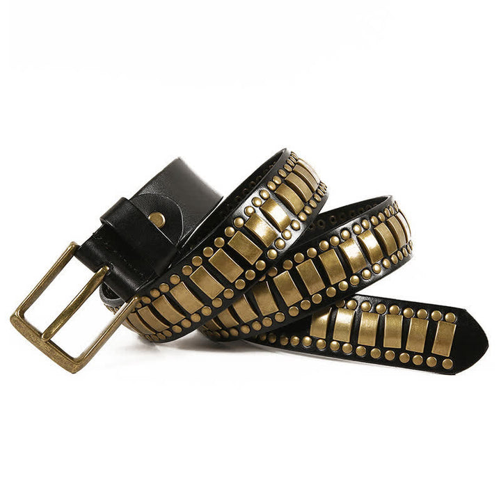 Ceinture en cuir pour homme, rivets ronds et carrés, couleur ou antique