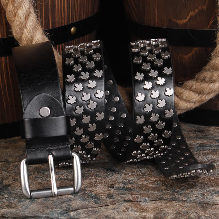 Ceinture en cuir à rivets en forme de feuille d'érable unique pour hommes