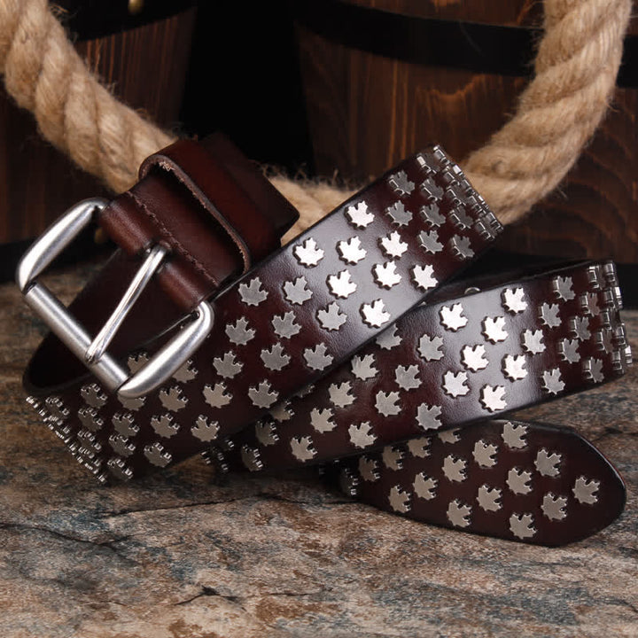 Ceinture en cuir à rivets en forme de feuille d'érable unique pour hommes