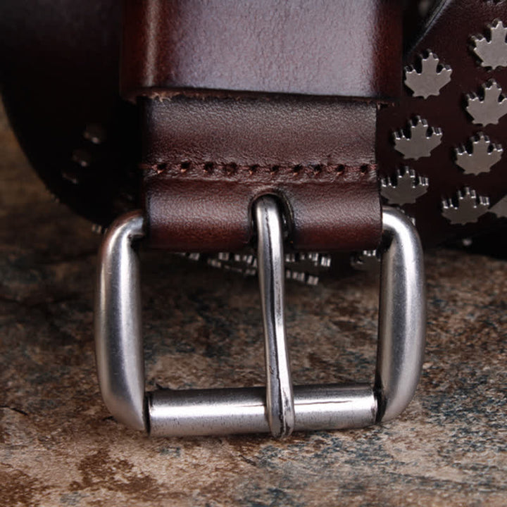 Ceinture en cuir à rivets en forme de feuille d'érable unique pour hommes