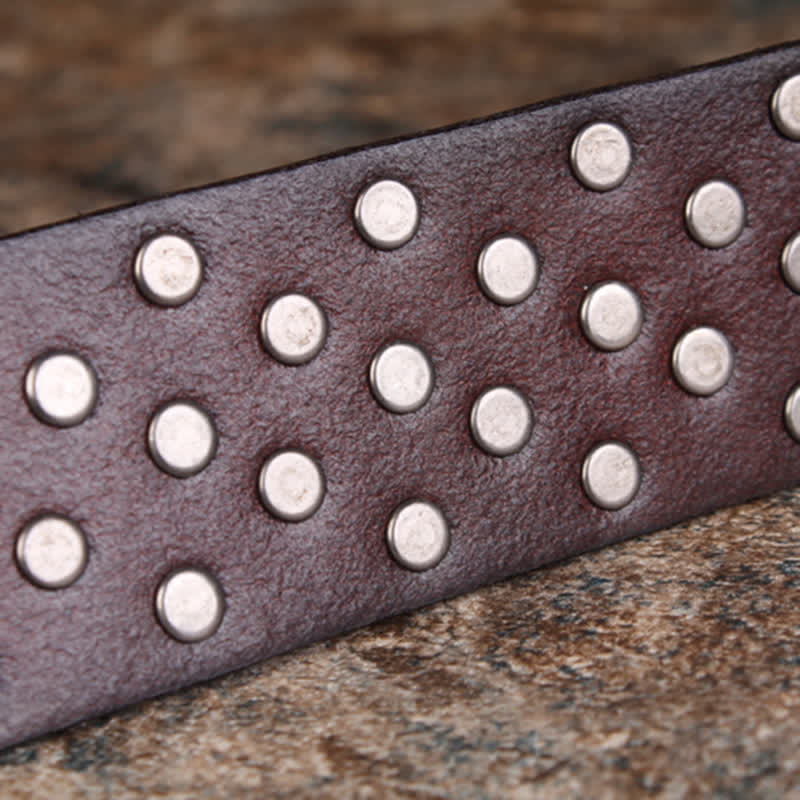 Ceinture en cuir à rivets en forme de feuille d'érable unique pour hommes