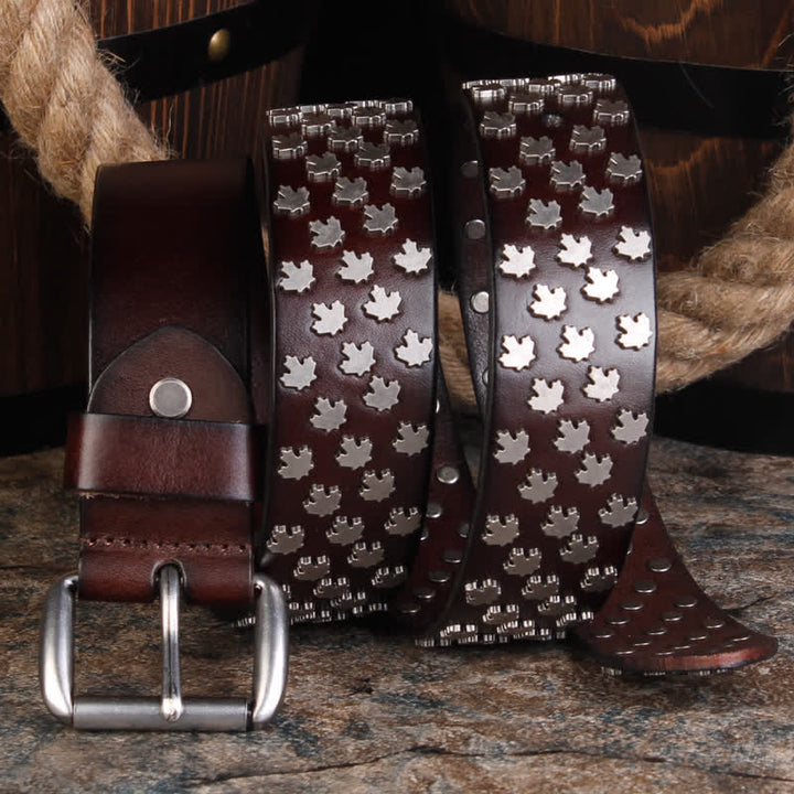 Ceinture en cuir à rivets en forme de feuille d'érable unique pour hommes
