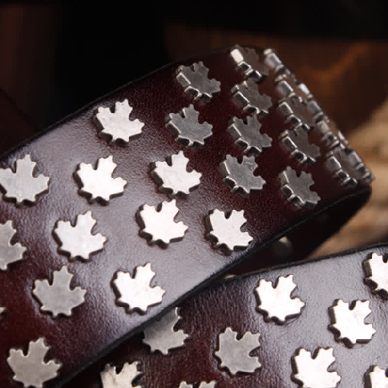 Ceinture en cuir à rivets en forme de feuille d'érable unique pour hommes