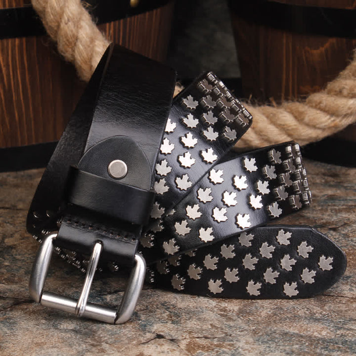Ceinture en cuir à rivets en forme de feuille d'érable unique pour hommes