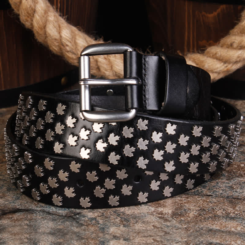 Ceinture en cuir à rivets en forme de feuille d'érable unique pour hommes