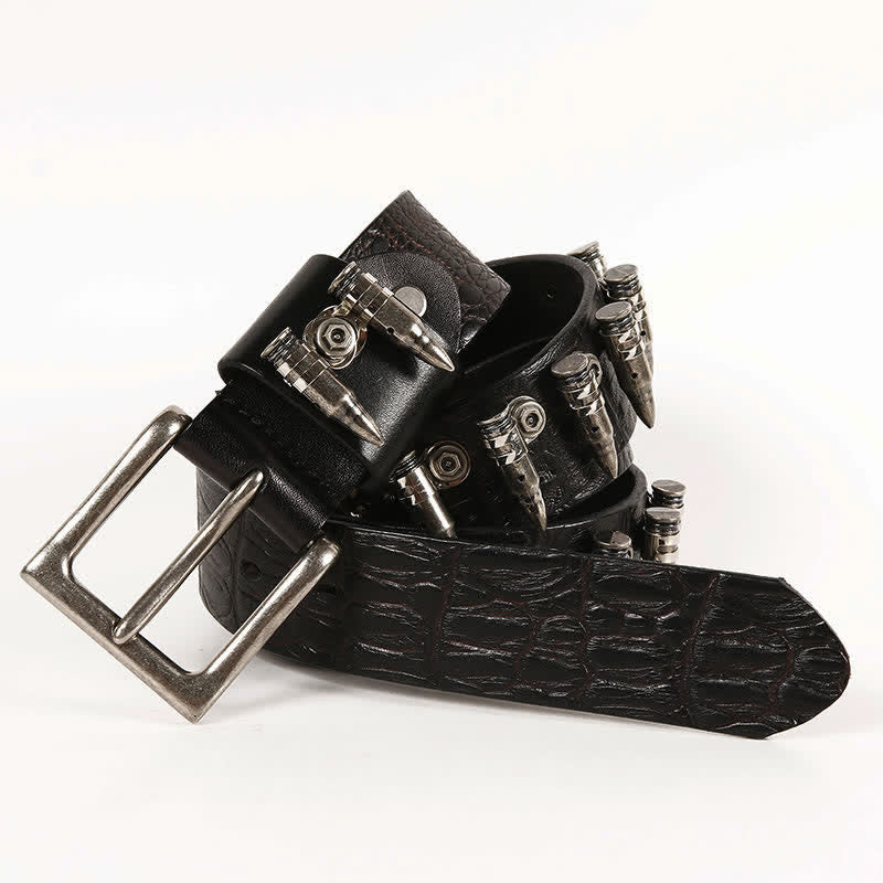Ceinture en cuir à motif crocodile avec rivets décoratifs pour hommes